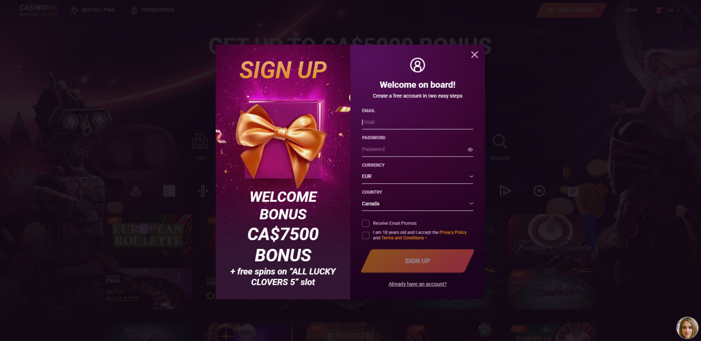 Casinonic Casino Register